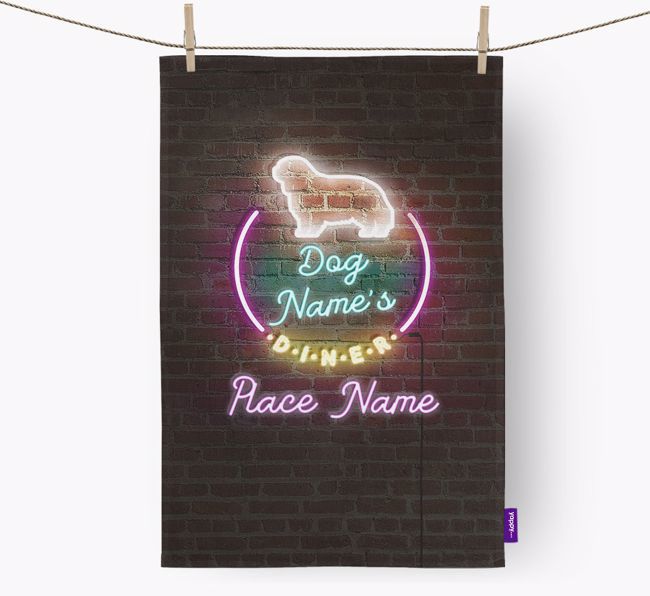 'Neon Lights Diner' - Personalized {breedFullName} Tea Towel 